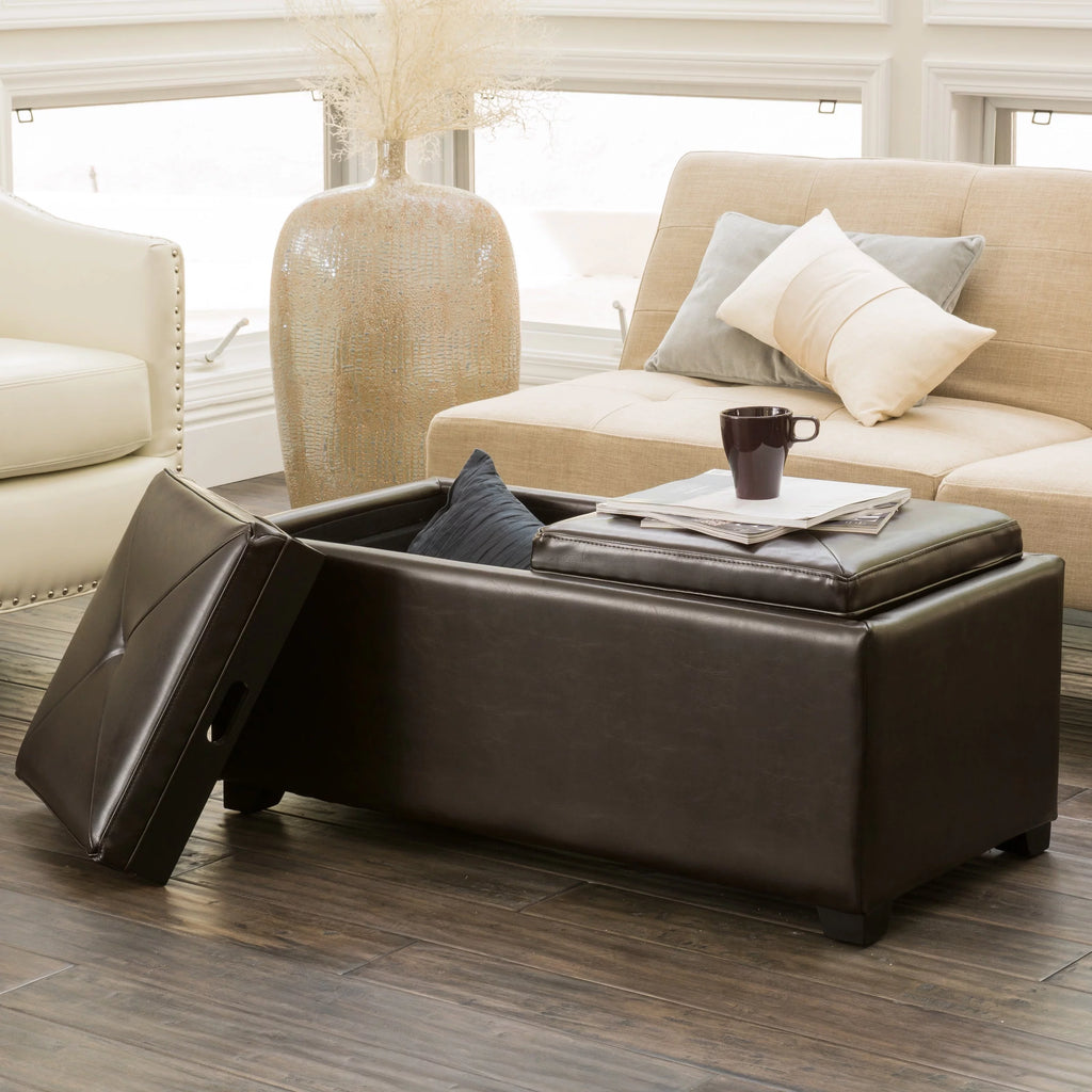 Brown Faux Leather Storage Ottoman T3942
