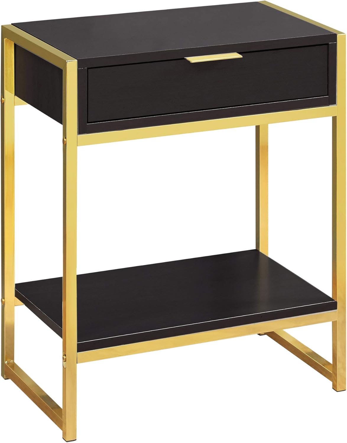 Cappuccino End Table with Gold Metal Base E412