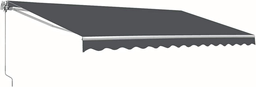 10x8 Feet Manual Retractable Patio Door Awning Outdoor Canopy Grey with White Stripes A5028