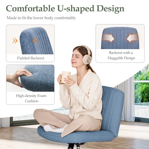 Beige Armless Adjustable Swivel Cross Legged Chair E981