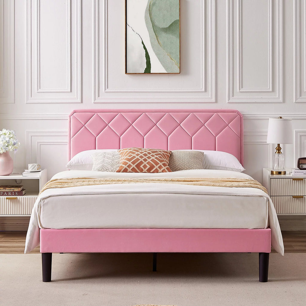 Twin Size Upholstered Platform Bed Frame with Adjustable Headboard T237371