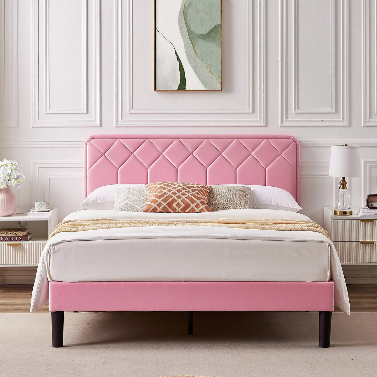 Twin Size Upholstered Platform Bed Frame with Adjustable Headboard T237371