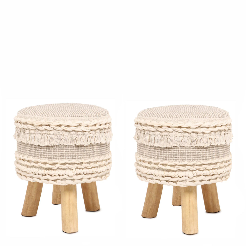 Handmade Wooden 4 Legs Tufted Seat 100% Cotton Foot Stool E1486