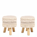 Handmade Wooden 4 Legs Tufted Seat 100% Cotton Foot Stool E1486