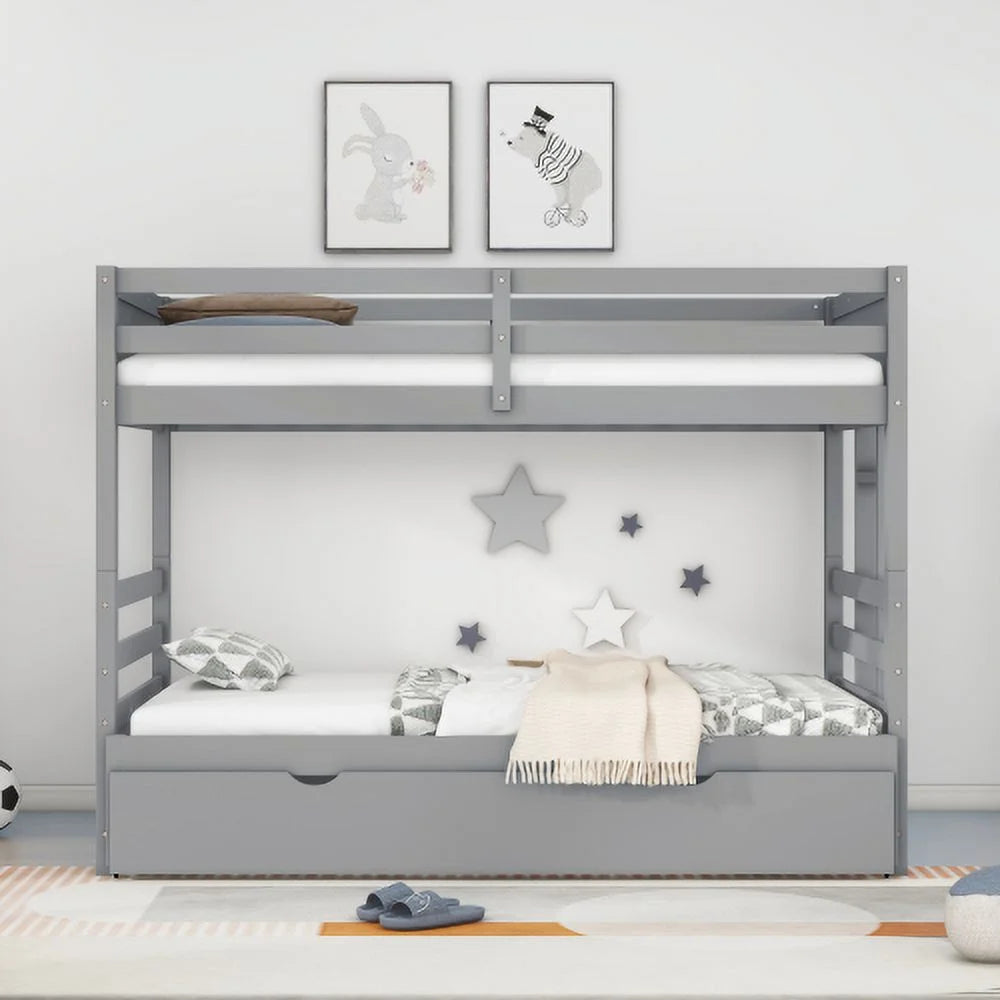 Twin over Pull-out Bunk Bed with Trundle Gray Y384732