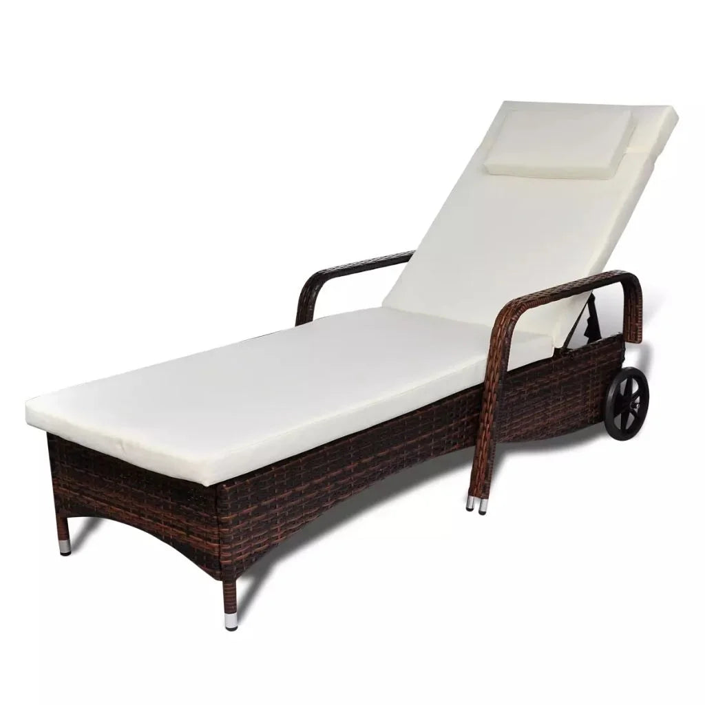 Brown Poly Rattan Chaise Lounge with Wheels U807665