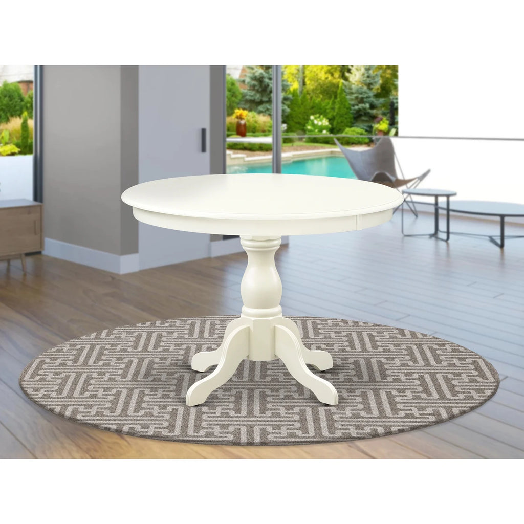 Modern Dining Room Table with Linen White Top and Pedestal Legs M432