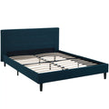 Queen Size Navy Blue Fabric Wood Platform Bed Frame M2524
