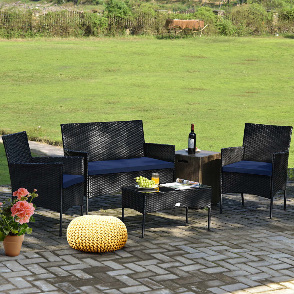 4 Pcs Cushioned Patio Rattan Furniture Set Y316