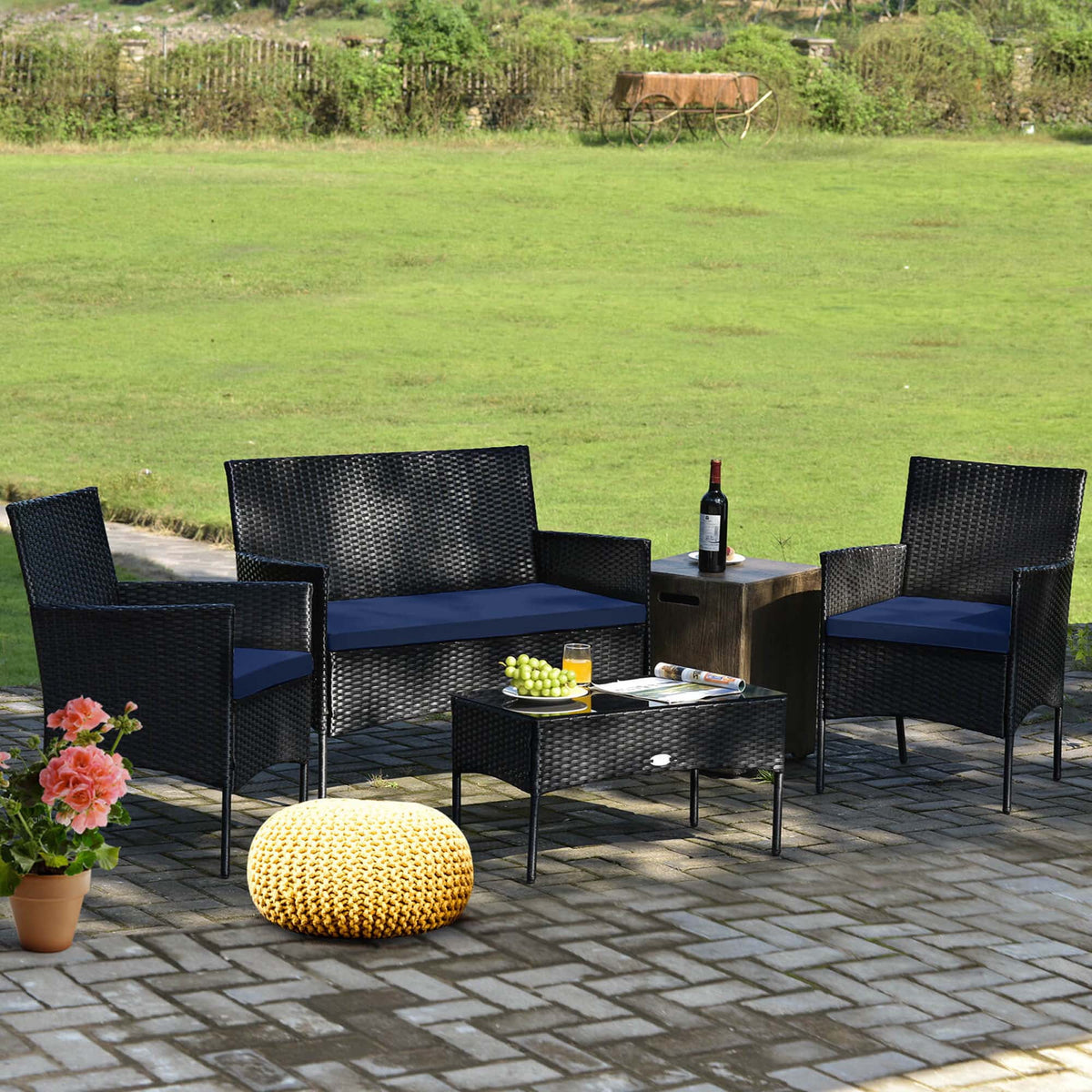 4 Pcs Cushioned Patio Rattan Furniture Set Y316