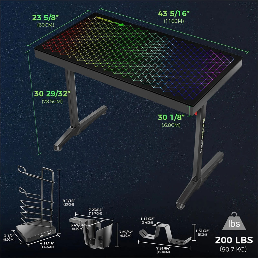 Black Metal Gaming Desk with Tempered Glass Top V610004