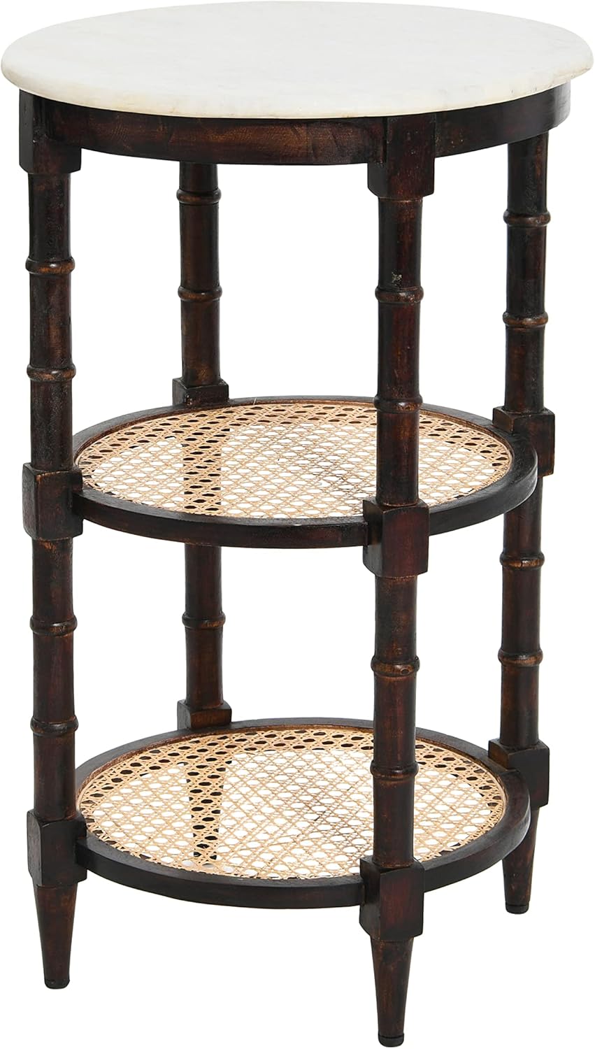 Mango Wood and Woven Cane Side End Table E93676