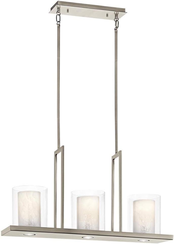 6 Light Linear Chandelier with Clear Glass and White Shades N423952