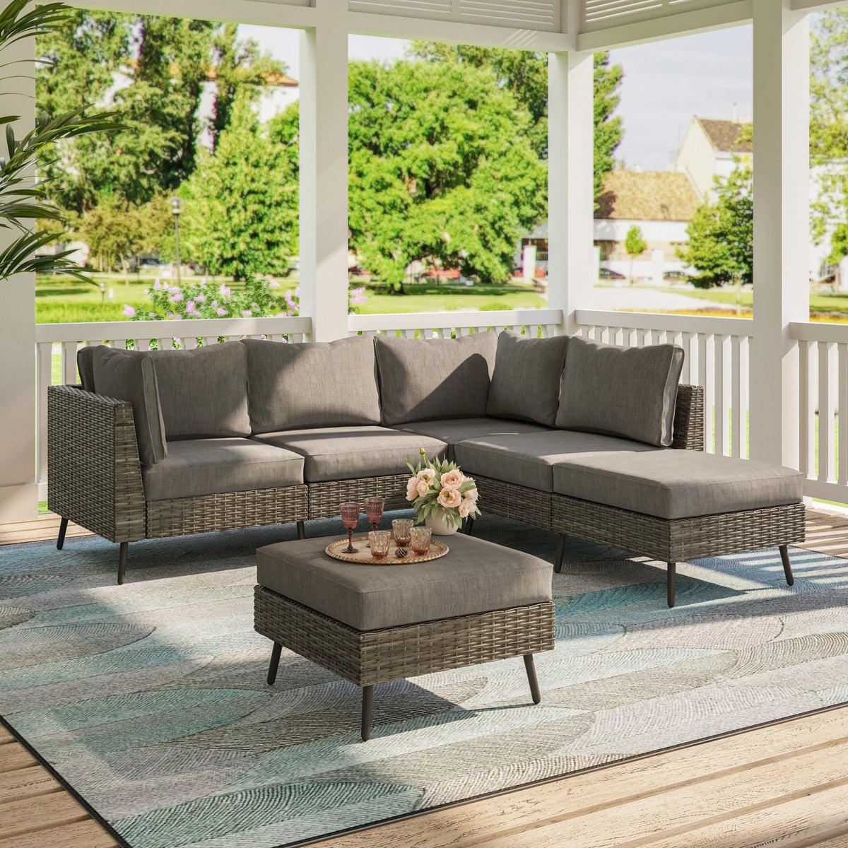 7 Pieces Patio Conversation Set with 6 Chairs and 1 Coffee Table N407961