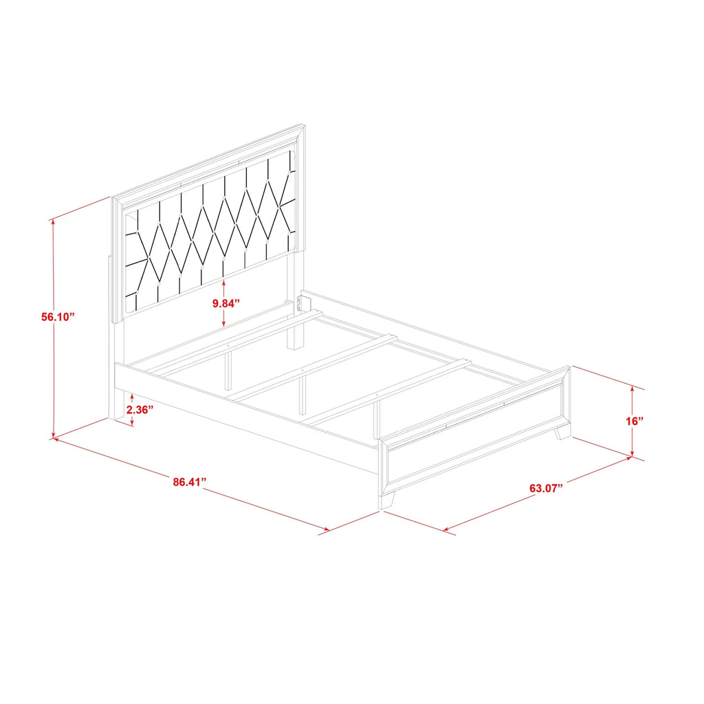 White Wood Queen Bed with Adjustable Slat N209