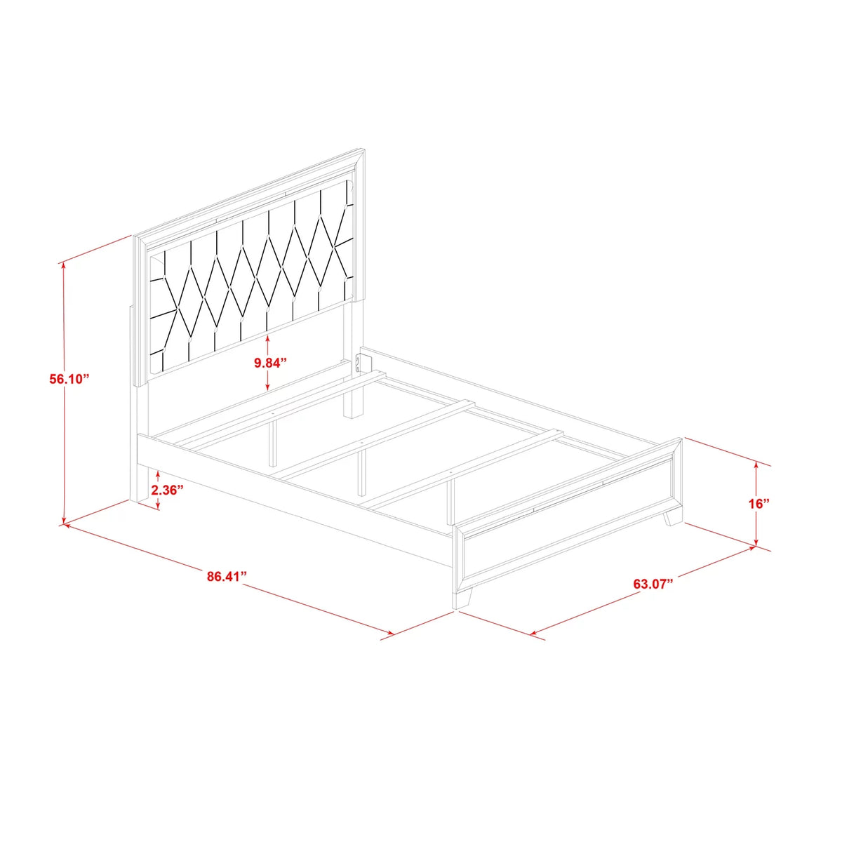 White Wood Queen Bed with Adjustable Slat N209