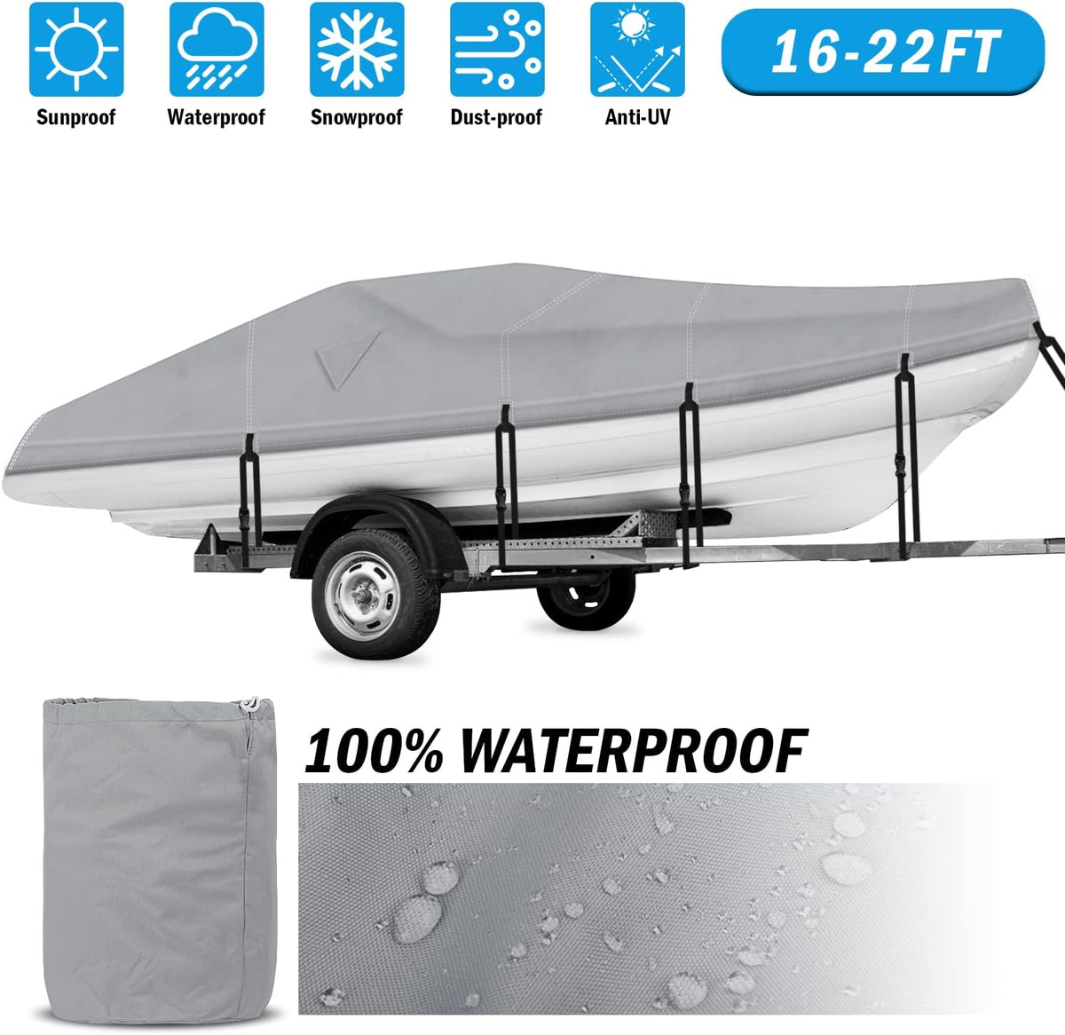Heavy Duty 600D Waterproof Trailerable Boat Cover E85597