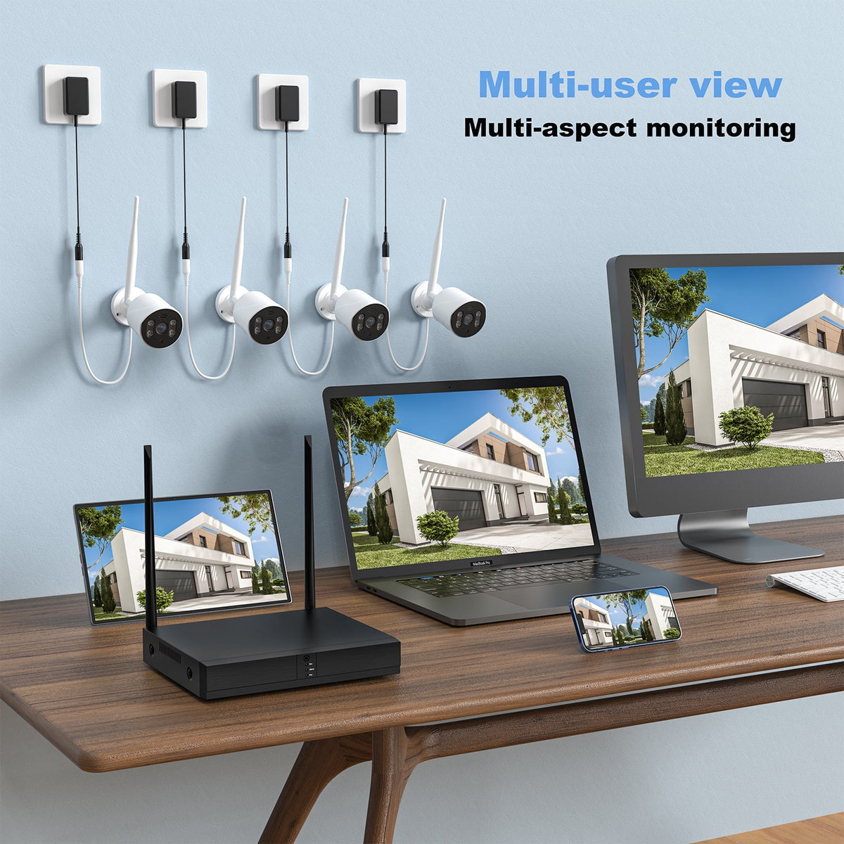 4pcs Wired Security Camera System with Color Night Vision A575700