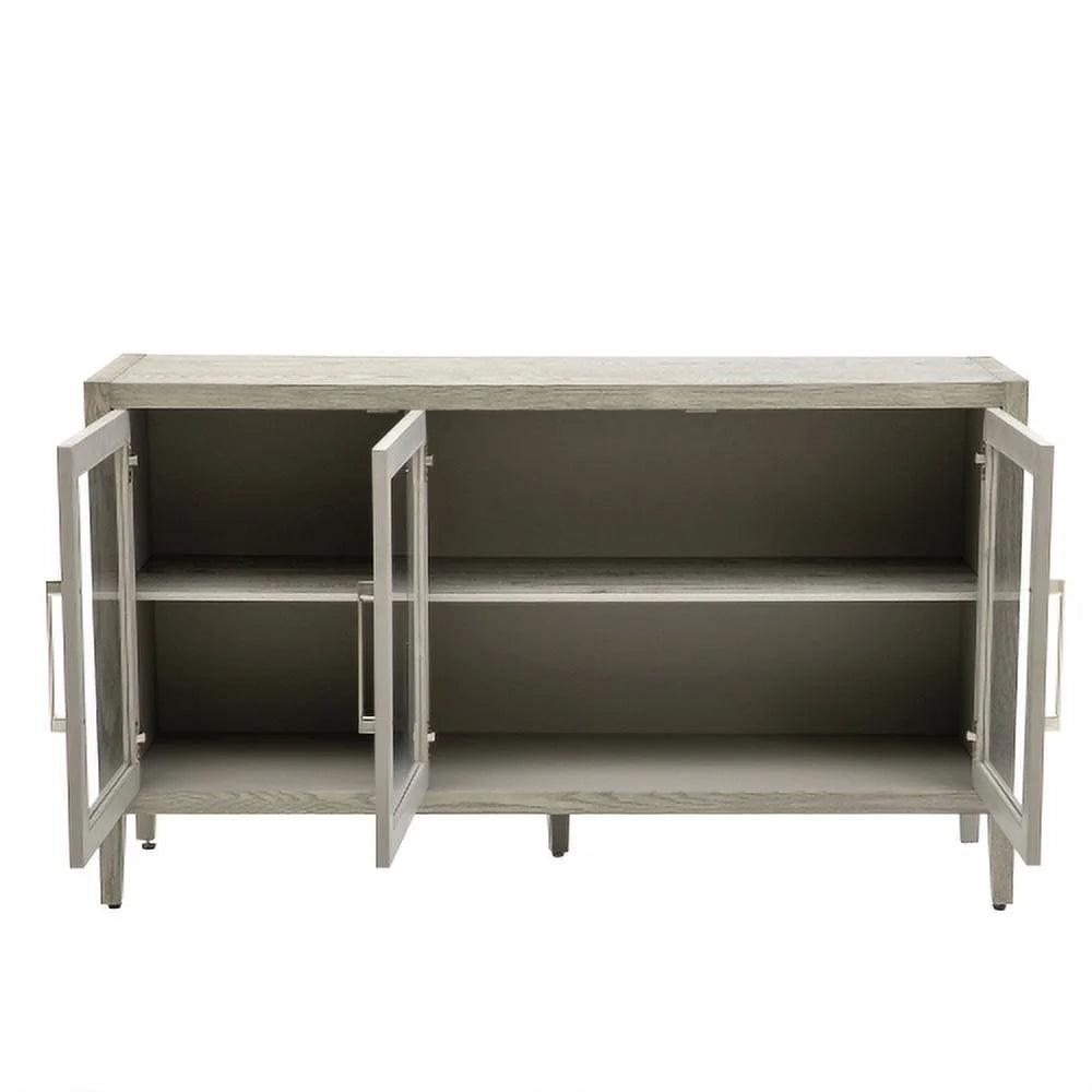Wood Storage Cabinet with Three Tempered Glass Doors and Adjustable Shelf, Gray Q900