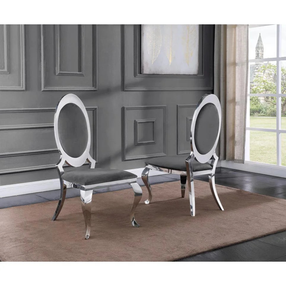 Clear Glass Dining Set with 6 Gray Velvet Chairs G951020