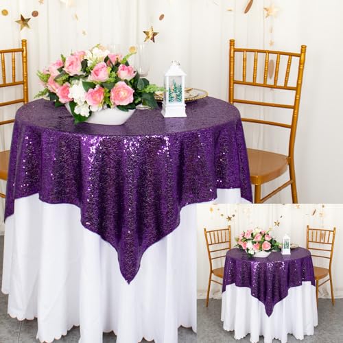 2 Pack 72x72 Inch Black Sequin Tablecloths F7951