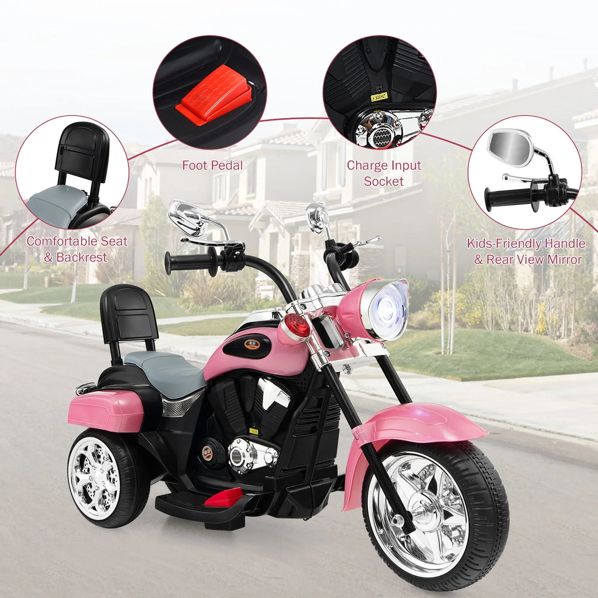 3 Wheel Kids Ride On Motorcycle 6V Battery Powered White B703