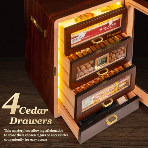 Cigar Humidor Cabinet with Digital Hygrometer and 4 Cedar Wood Drawers Z809634