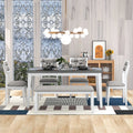 6 Piece Dining Table and Chair Set with 4 Upholstered Chairs and Bench F38561