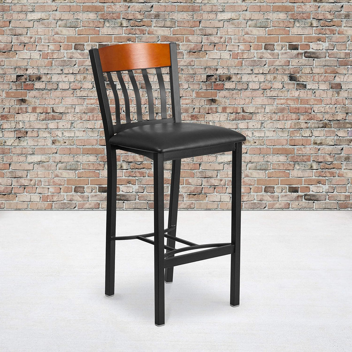 Black Metal and Walnut Wood Barstool with Black Vinyl Seat U784