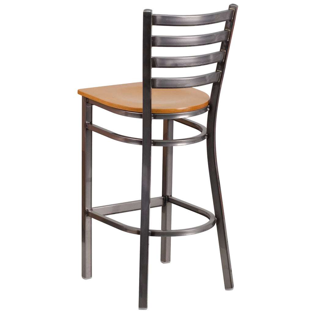 Ladder Back Metal Barstool with Natural Wood Seat Z451394