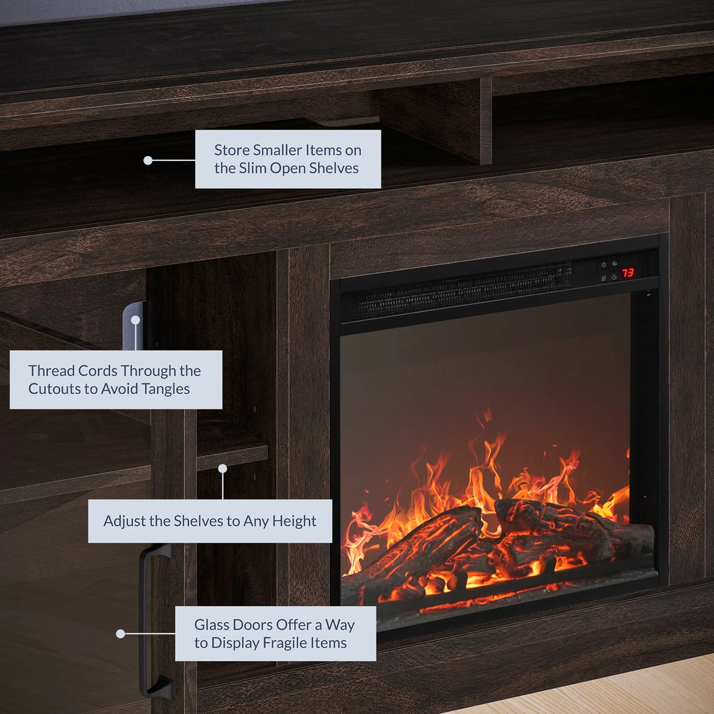 60 Traditional TV Stand with 18 Fireplace (Brown) X9900