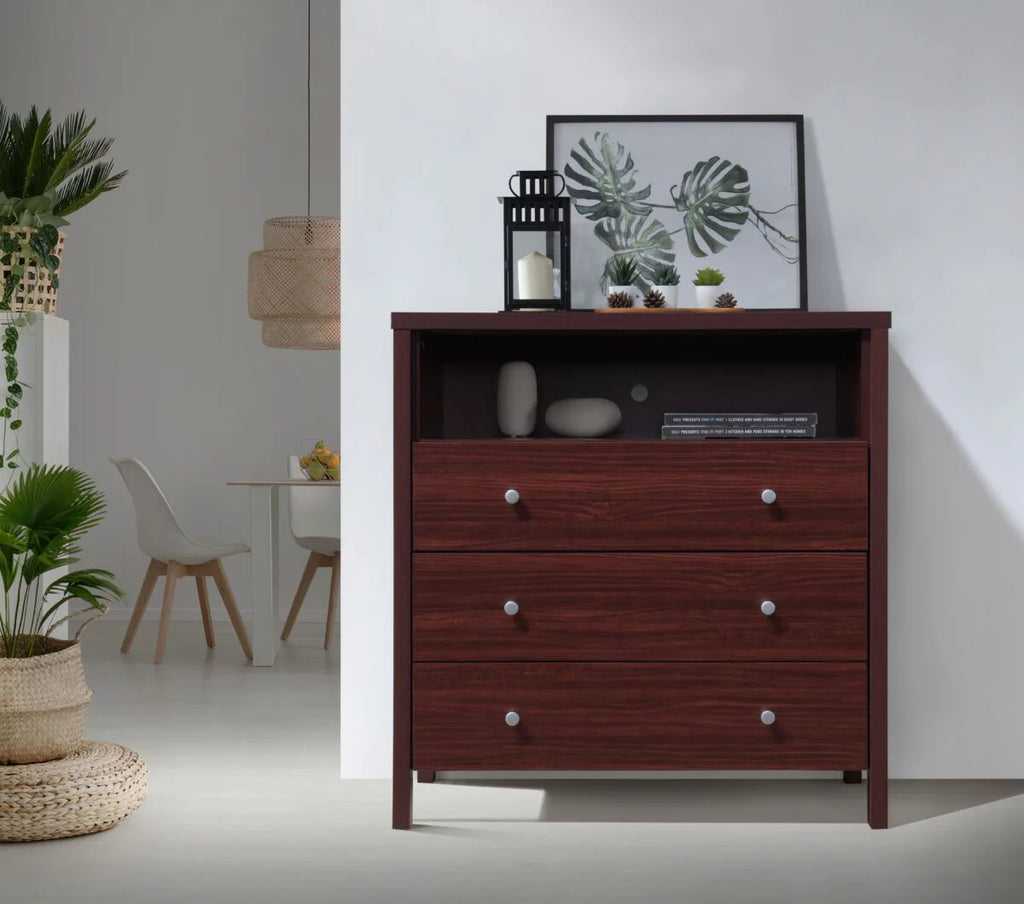 3 Drawer Mahogany Dresser with Open Shelf J194874