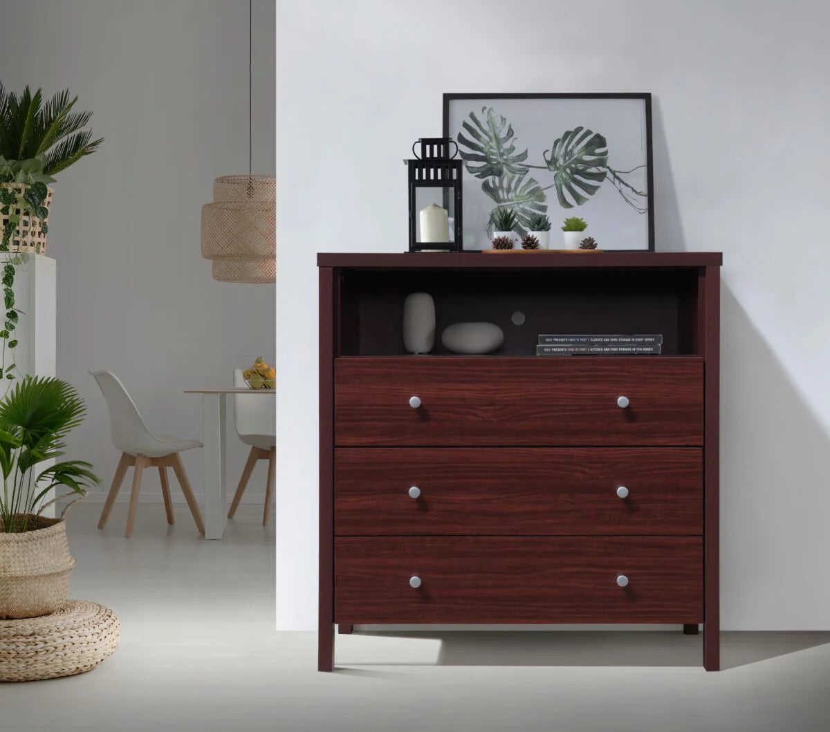 3 Drawer Mahogany Dresser with Open Shelf J194874
