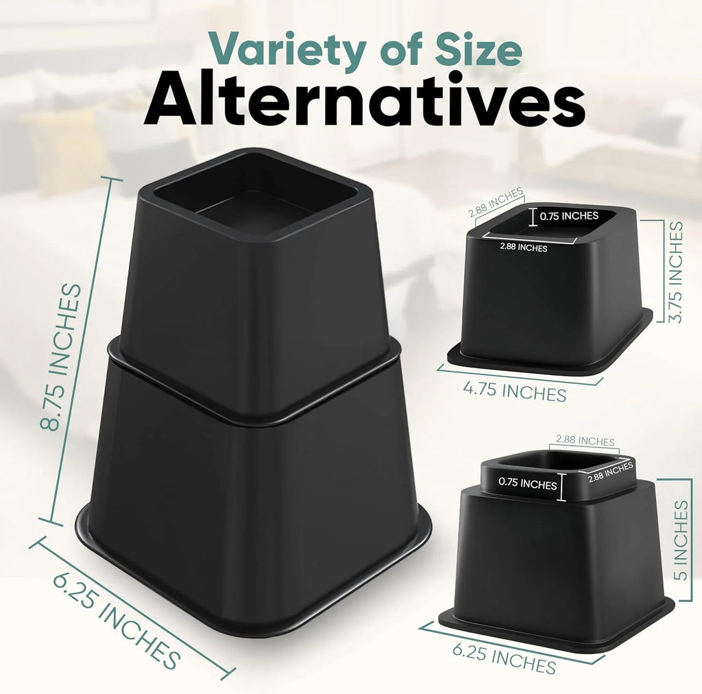 Adjustable Bed Risers 4 Pack Black Q86480