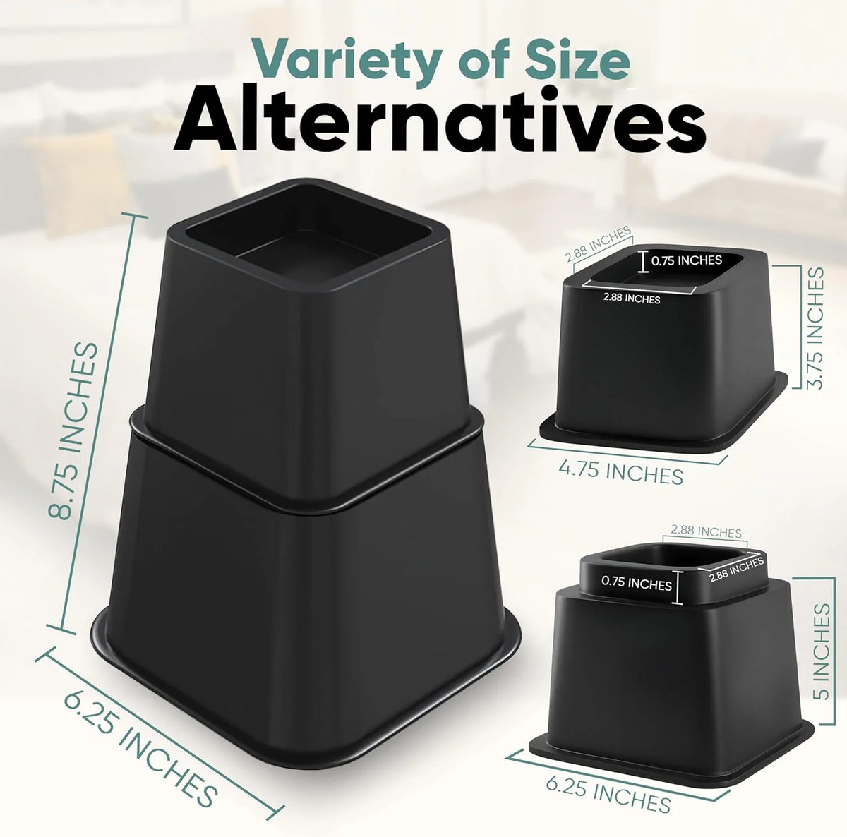Adjustable Bed Risers 4 Pack Black Q86480