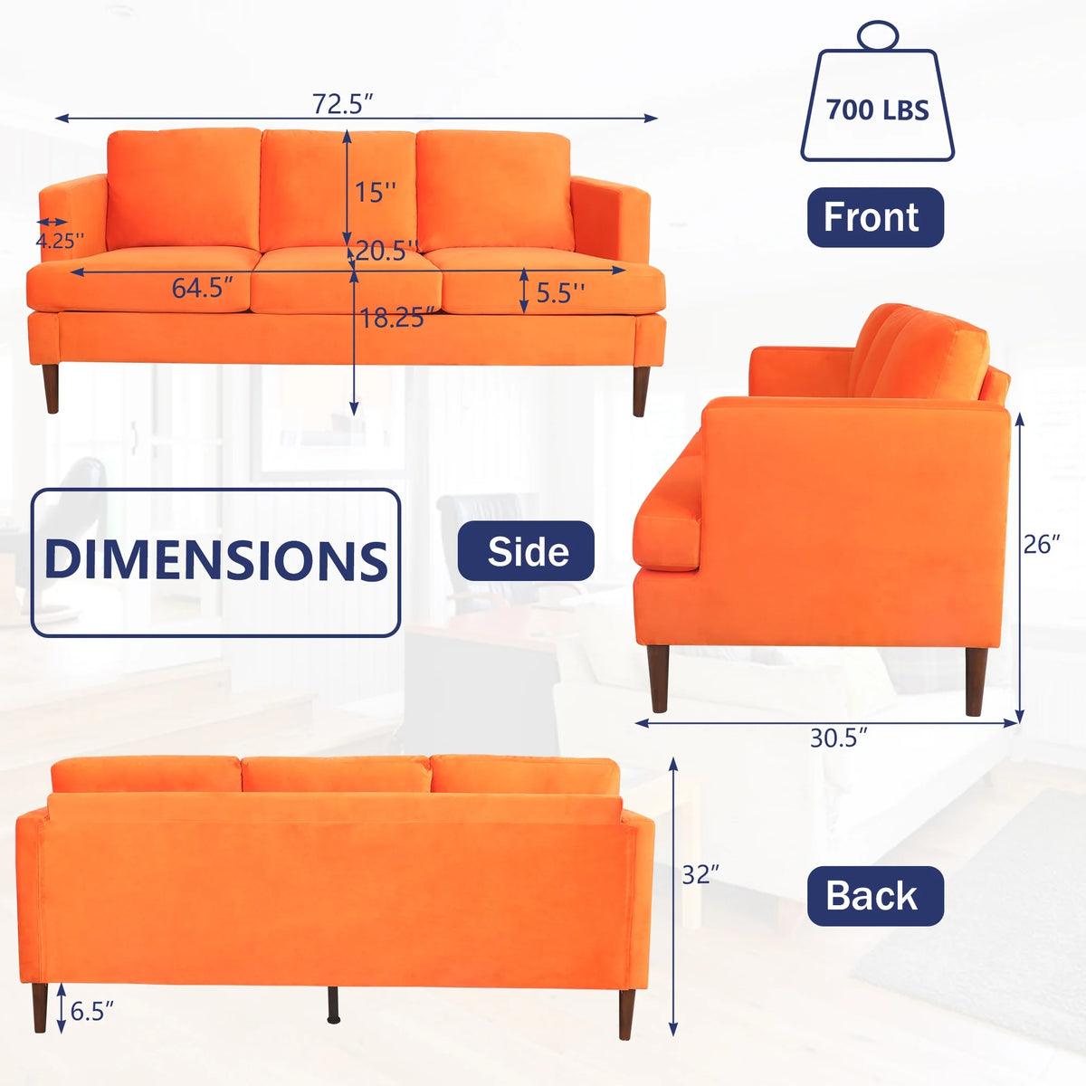 Modern Velvet 3 Seat Sofa P269