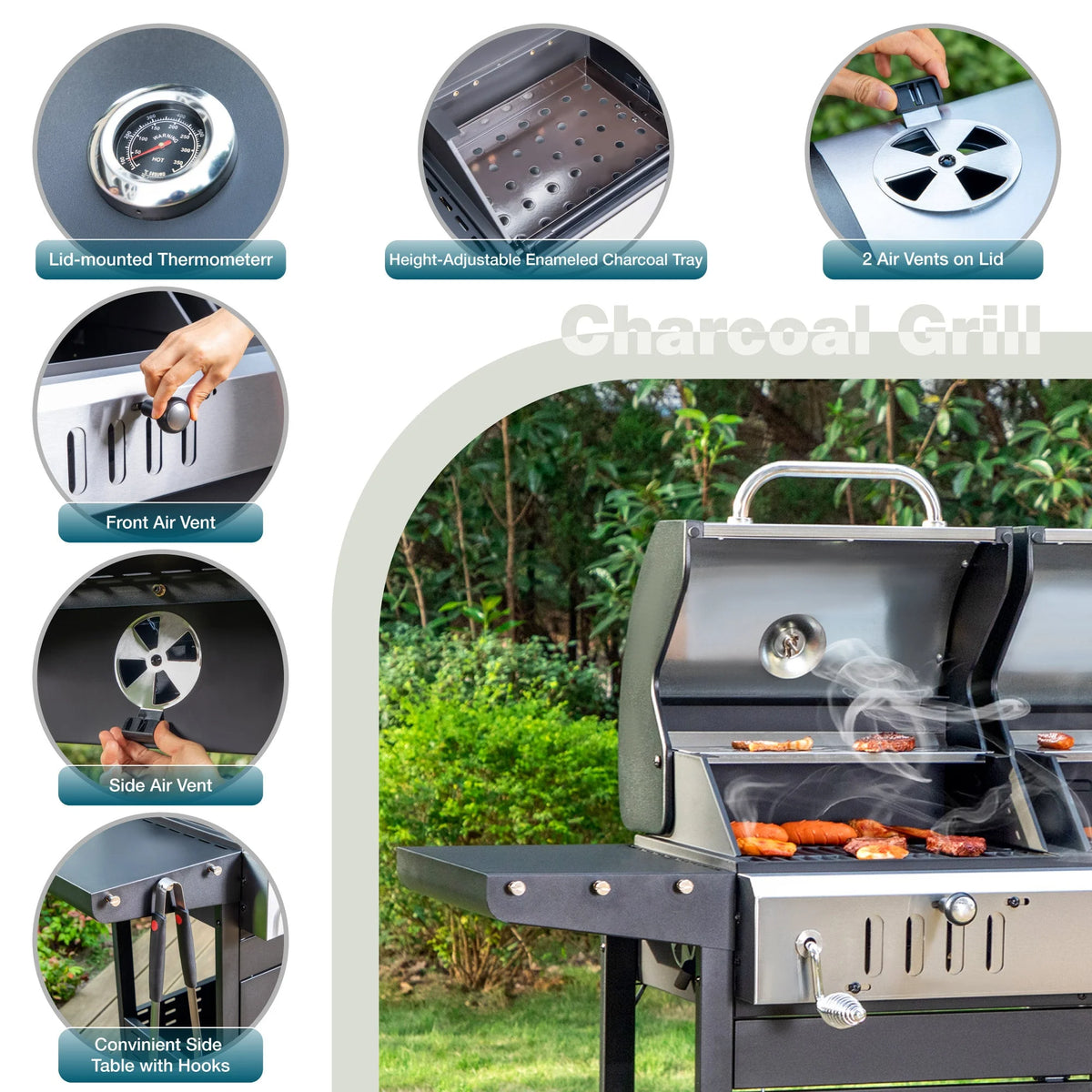 Dual Fuel Gas and Charcoal Grill Combo with Side Burner O45797