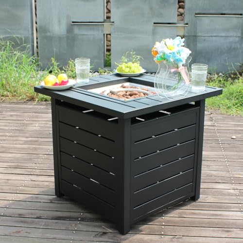 28 Inch Propane Fire Pit Table with Lid & Lava Rock, 50000 BTU Z51378