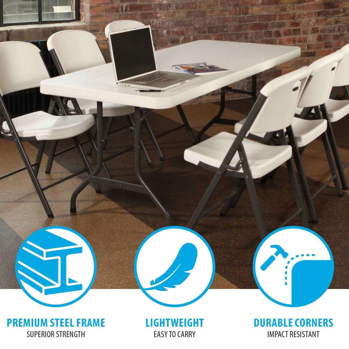 White 6 ft. Rectangle Folding Table Set of 4 A5955