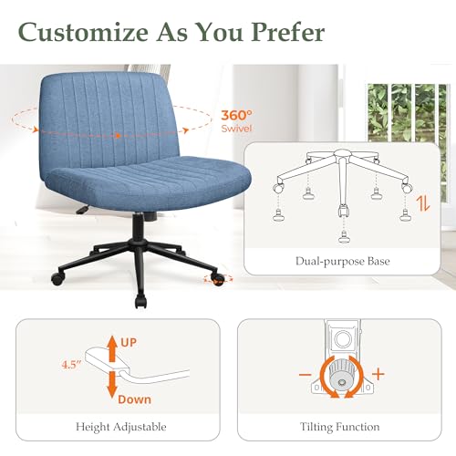 Beige Armless Adjustable Swivel Cross Legged Chair E981