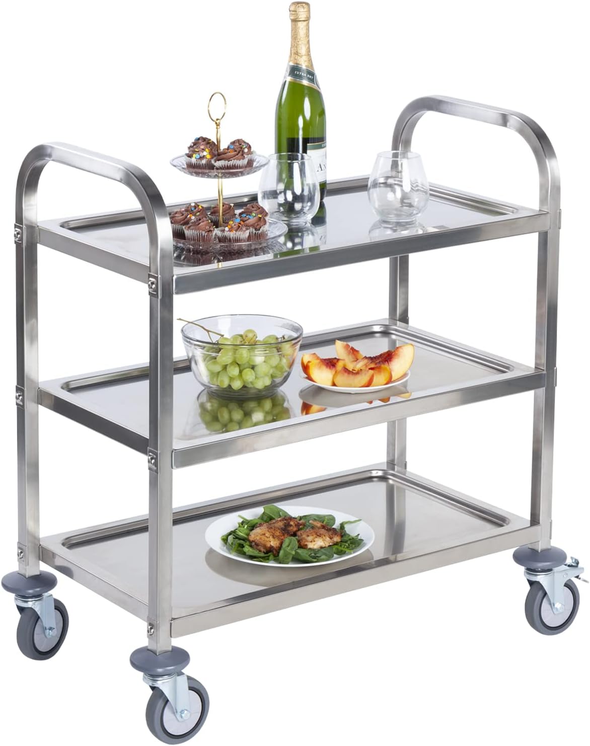 Stainless Steel 3 Tier Rolling Utility Cart with Locking Wheels K5408