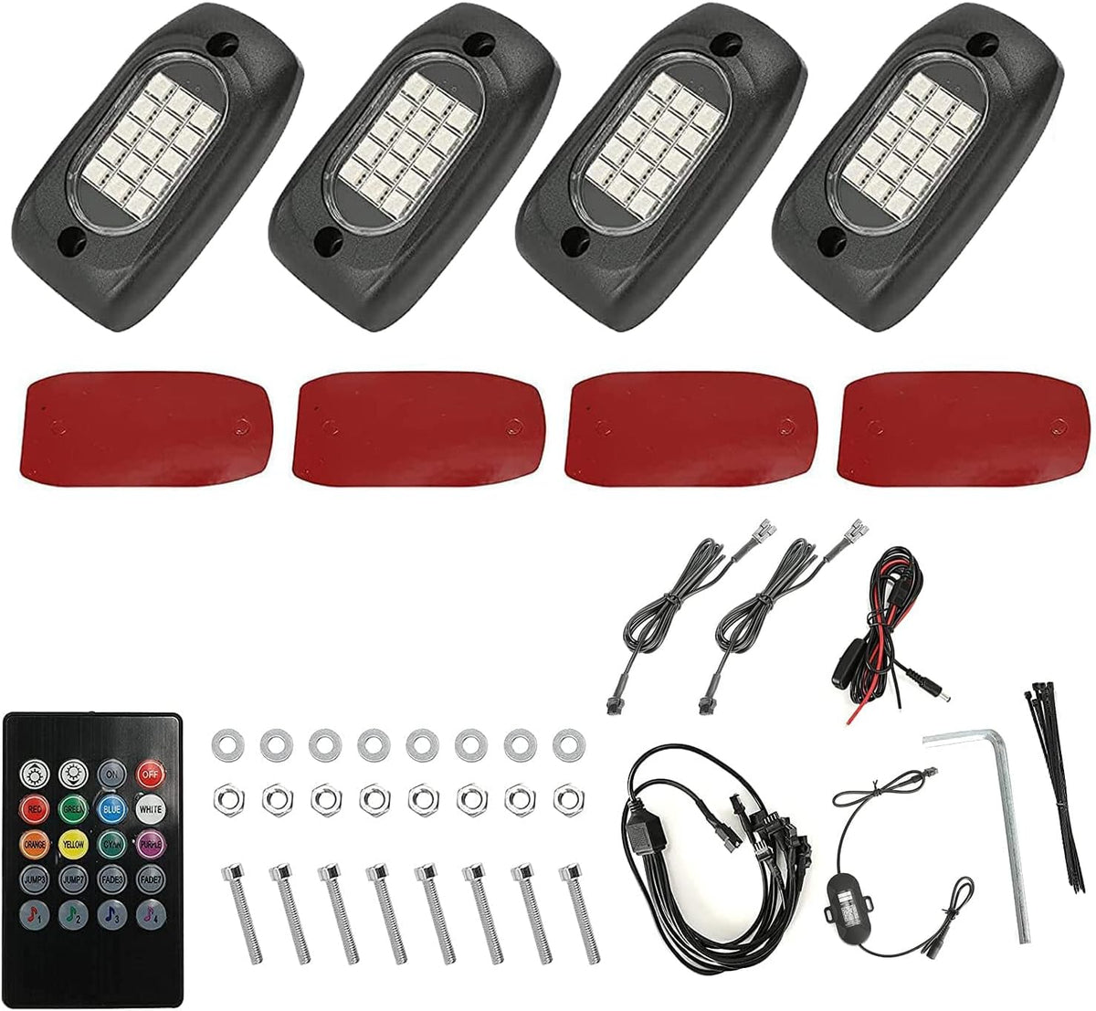 4 Pods RGB LED Rock Lights with Wires, 60LEDs Waterproof Music Mode F8505