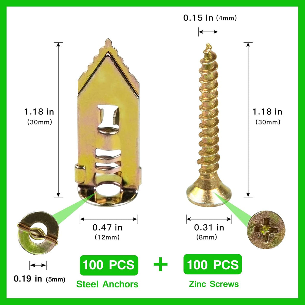 200 PCS Zinc Plated Steel Self-Drilling Drywall Anchors Q361306