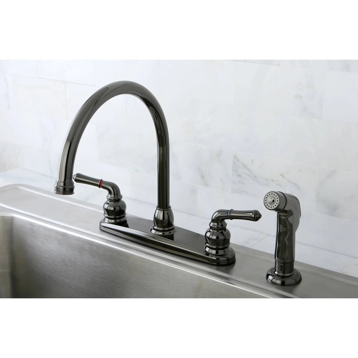 Black Nickel Two-Handle Kitchen Faucet with Side Sprayer B27672