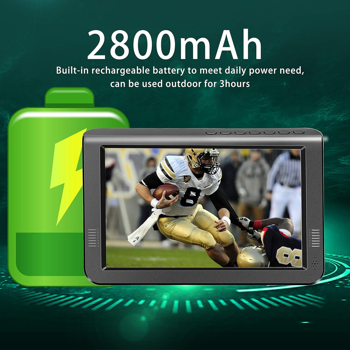 Portable TV with Rechargeable Battery, ATSC Digital Tuner, USB/TF Card Slot O9847