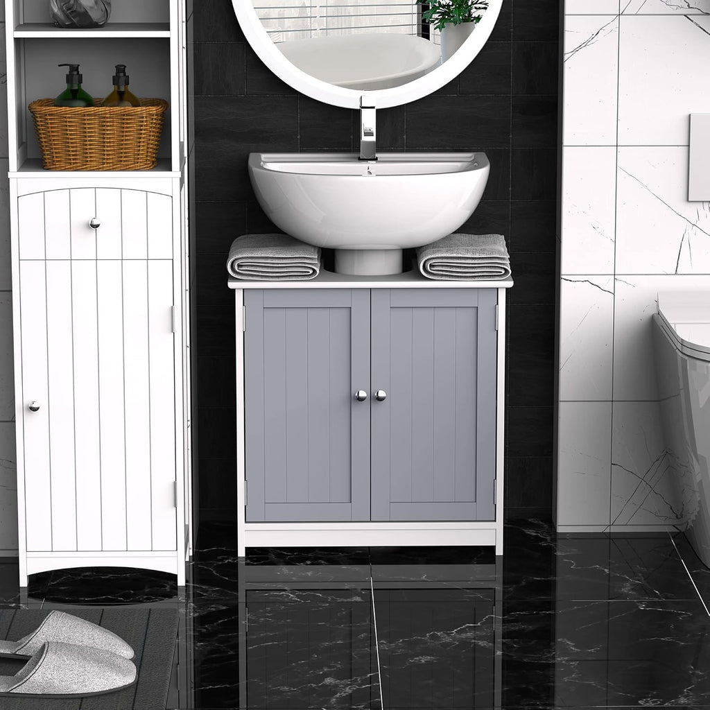White and Grey Under-Sink Bathroom Vanity Cabinet W966762