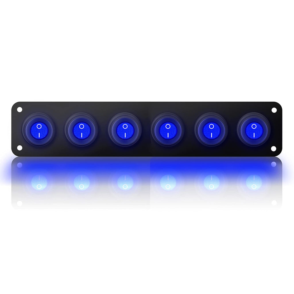 12V 20 Amp 6 Gang Toggle Rocker Switch Panel LED Waterproof E11444