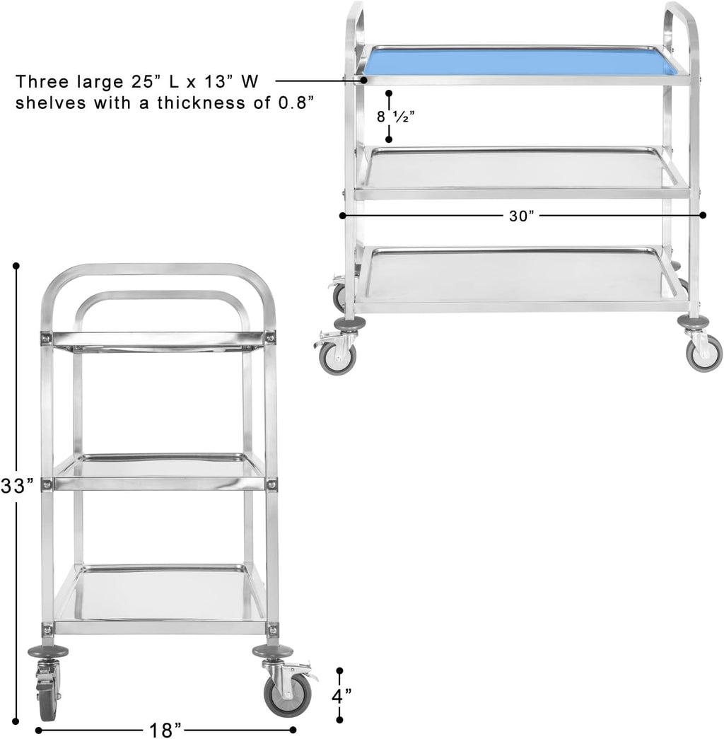 Stainless Steel 3 Tier Rolling Utility Cart with Locking Wheels K5408