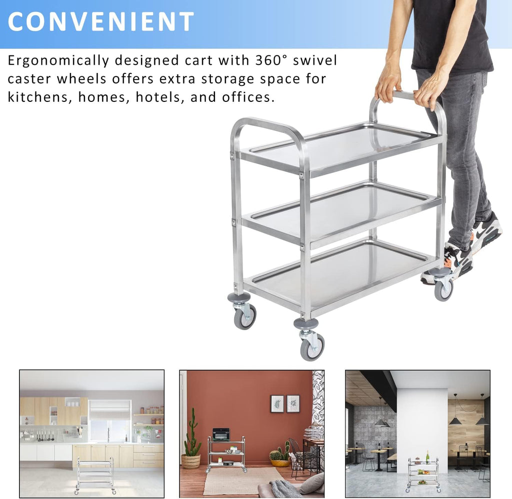 Stainless Steel 3 Tier Rolling Utility Cart with Locking Wheels K5408