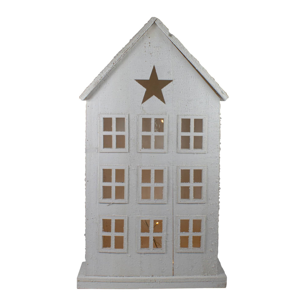 Snow-Covered Rustic White Wooden House Christmas Tabletop J56725